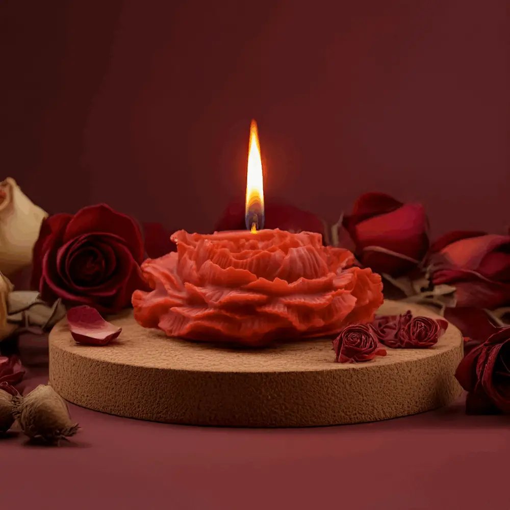 Bougie moulée en forme de grande rose, modèle Rêve Éphémère, cire d’olive végétale